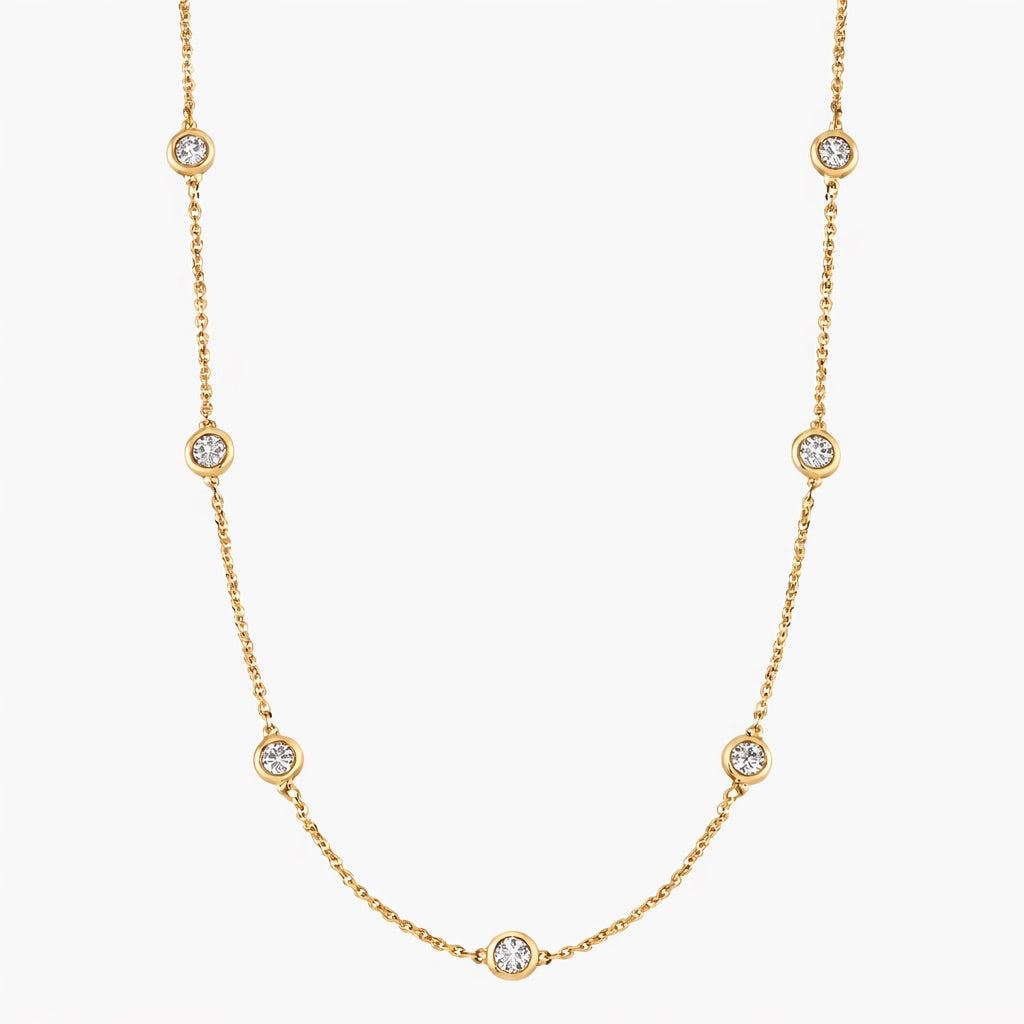 7 diamond Bezel Round shape Necklaces - Lab Diamond
